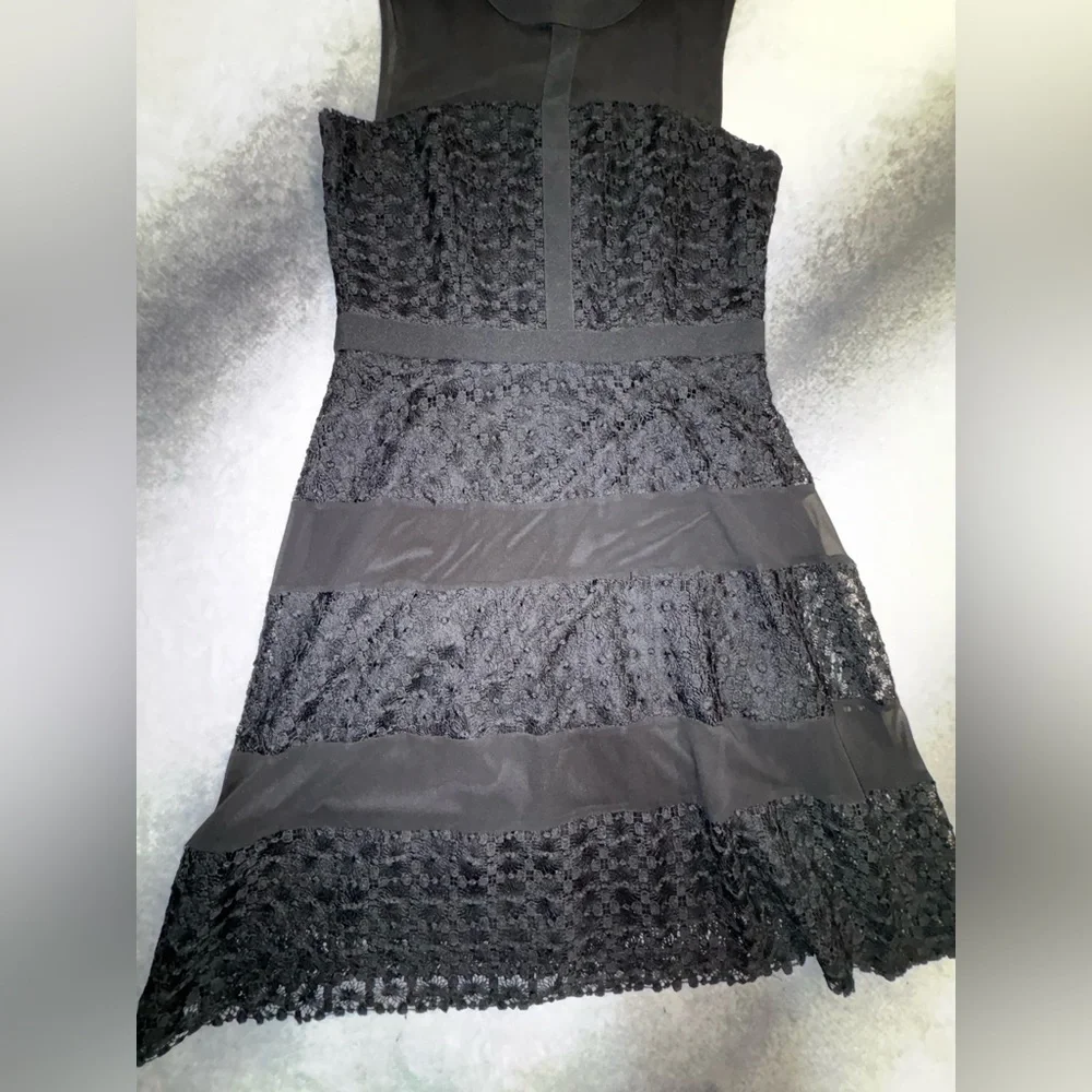 London Times Black Lace & Mesh Fit & Flare Cocktail Dress - Size 10 - Picture 3 of 6
